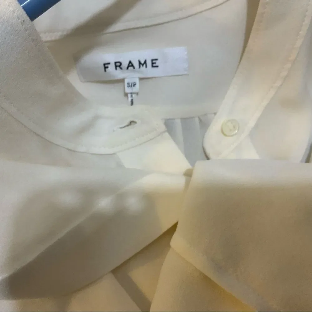 FRAME Gilian 100% Silk Puff-sleeve Top In white size small